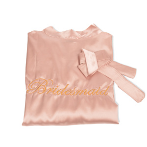 Bata de satén para dama de honor, cuello redondo, sin mangas, bordada, estilo clásico, color rosa, para bodas y fiestas de damas de honor - Product Image 2