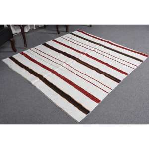 Alfombra Vintage de 5.3x5.7 pies, Alfombra Turca, Alfombra con Bordes Rojos y Blancos - Product Image 4