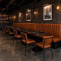 Garniture de restaurant Ron Group : Banquette commerciale à dossier haut, table en bois et chaise industrielle rembourrée en cuir – Mobilier personnalisé