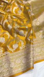 Sari en soie Banarasi traditionnel tendance avec un magnifique tissage Jaal, protection solaire, toutes saisons, blouse non cousue - Product Image 2