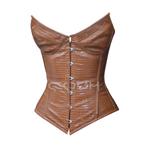 Fullbust Steelboned Brown Crocodile PVC Corset Breathable Fashion Wear Corset Front Busk Closure Plus <b>Size</b> Accessory Supplied - Product Image 4