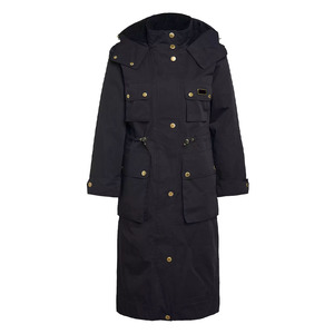 Chaquetas acolchadas largas transpirables hechas en fábrica al por mayor para mujer, tela viscoelástica negra con decoración bordada, capucha adjunta - Product Image 4