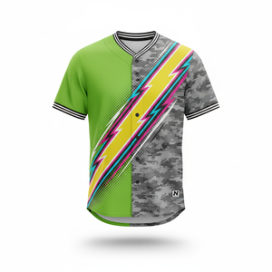 Maillot de baseball unisexe imprimé par transfert de chaleur-100% polyester à séchage rapide col en V avec motif 3D rose/jaune Lightning Bolt Design - Product Image 6