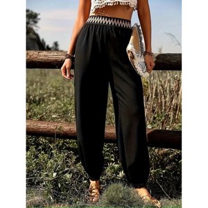Pantalon drapé à taille haute élastique pour femme avec détail ceinture, Pantalon Pera, 37380 - Noir - Product Image 1