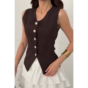 <b>Brown</b> Waist-Fitted <b>Vest</b> with Welt Detail - <b>Brown</b> - Product Image 4
