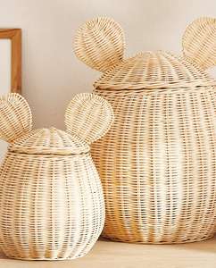 Best Selling Cheap Price <b>Rattan</b> <b>Basket</b> with Mouse Ear Detail Oval Woven <b>Storage</b> with Lid in Various Sizes - Product Image 2