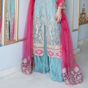 Venta al por mayor de seda pura para bodas y fiestas Top bordado de secuencia pesada Gharara Dupatta - Product Image 6