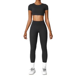 2PCS Yoga Set Women Gym Clothing Fitness Workout Set Sportswear Female Long Sleeve <b>Crop</b> Top High Waist <b>Leggings</b> Sports Suits - Product Image 2
