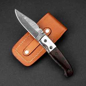 Cuchillos Plegables de Bolsillo Personalizables, Hechos a Mano, con Mango de Madera Premium y Acero de Damasco Forjado a Mano, con Funda - Product Image 5