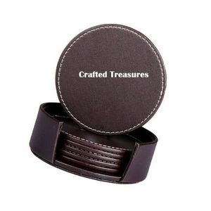 Juego de posavasos de cuero genuino con logotipo de impresión personalizado reutilizable promocional posavasos de cuero genuino y almohadillas - Product Image 4