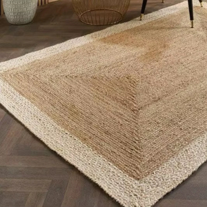 พรมปอกระเจาทรงเรขาคณิตทันสมัยขอบสีขาวถักกันลื่นเป็นมิตรกับสิ่งแวดล้อมบ้านสวดมนต์สี่เหลี่ยมผืนผ้า - Product Image 1