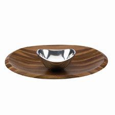 Elegante y moderna bandeja de astillas de madera de teca y bandeja de inmersión con cuenco de acero inoxidable para servir aperitivos y salsas - Product Image 2