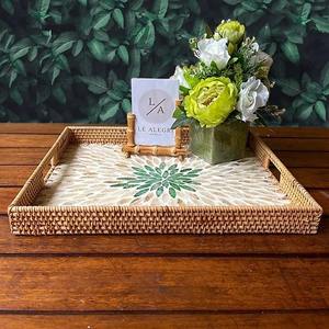 ถาดหวายทำมือสไตล์โบโฮ ประดับมุกทรงสี่เหลี่ยมผืนผ้า ถาดหวายสานตกแต่งโต๊ะ ถาดเสิร์ฟ ผลิตโดย KingCraftViet - Product Image 1
