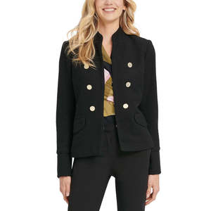 Giacca Militare DKNY da Donna con Collo Alto e Doppio Petto, Nera Tinta Unita, Taglia 12, Capospalla Invernale con Cappuccio per la Stagione Autunnale - Product Image 1