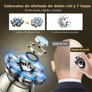 Kit de Afeitadora Eléctrica Rotativa para Hombre 6 en 1, Afeitadora de Cabeza con 7 Cuchillas, Pantalla LED, Uso en Seco y Húmedo, Resistente al Agua IPX7, Repuestos de Afeitado - Product Image 4