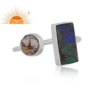 Dernier modèle de bague ajustable en argent sterling fin Mojave cuivre azurite malachite bijoux personnalisés pour femmes cadeau pour lui - Product Image 2