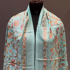 Chal de Cachemira azul sólido de calidad superior, lana de Cachemira suave, bordado intrincado Sozni, transpirable para ocasiones festivas nocturnas - Product Image 1