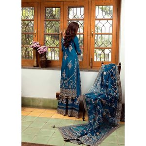 Vestido Charizma Dastan-E-Jashan, Traje de 3 Piezas sin Coser, de Lujo, Formal, Bordado, en Chifón y Organza – Azul - Product Image 6