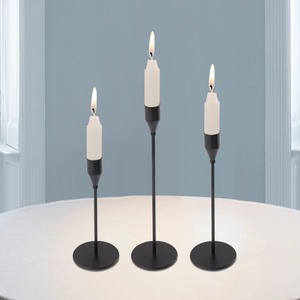 Matte <b>Black</b> Metal Taper Candle Holder Set | A Trio of Tall, Thin <b>Candlesticks</b> with a Simple Disc Base - Product Image 5