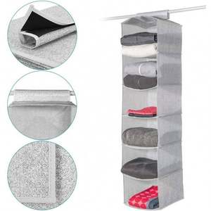 Organisateur de placard suspendu moderne à 6 étagères, non tissé, gain de place, tiroirs faciles à utiliser, étagères pliables, sacs de rangement, rangement pour vêtements - Product Image 5