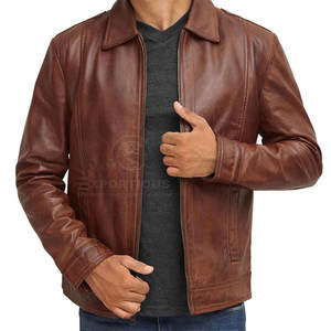 Veste en cuir d'hiver pour homme de qualité supérieure, légère, réglable, respirante, avec col montant et logo sur le devant - Product Image 1