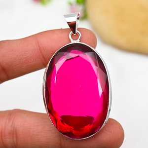 Pendentif Rubellite en Argent Sterling 925 Fait Main, Collier en Pierre Précieuse Certifié IGI, Bijou Unique, Cadeau de Fêtes pour Enfants et Femmes - Product Image 1