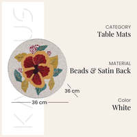 Nappe de table bohème florale perlée en satin blanc, faite à la main, écologique, polyvalente, facile d'entretien, 36x36 cm, pour la maison et la cuisine