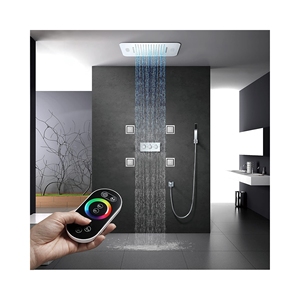 Grifo de ducha de lluvia de baño termostático LED, cabezal de ducha de cascada con función de música de chorro de cuerpo de latón de un solo mango - Product Image 1