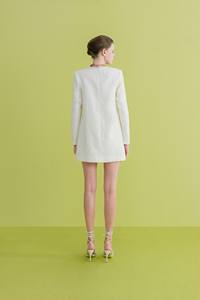 Design de luxe robe courte pour femmes col en v manches longues coupe ample fermeture éclair dans le dos PHOEBE MINI robe étiquettes personnalisées étiquettes blanc ANT Vietnam - Product Image 3