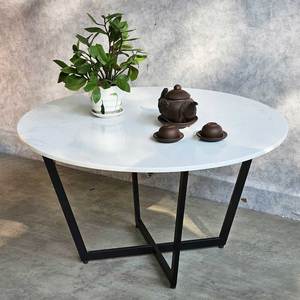 Modern 80x80x45cm Round Living Room <b>Table</b> Durable Stone Top and Iron Legs Convertible Design-<b>Coffee</b> <b>Table</b> with Style - Product Image 6
