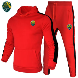 Conjunto atlético de tela cómoda para hombre, chándal con rayas laterales, patrón sólido con capucha, ropa informal para correr - Product Image 5