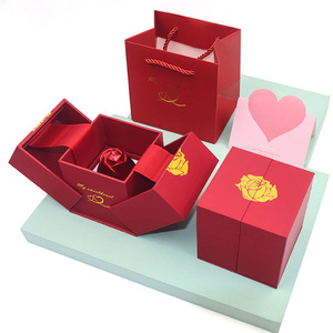 Cajas de joyería de <span class=keywords><strong>rosas</strong></span> encantadas de tendencia en línea en forma de rosa, caja de joyería en forma de rosa de elevación, caja de anillo de collar en Stock - Product Image 4
