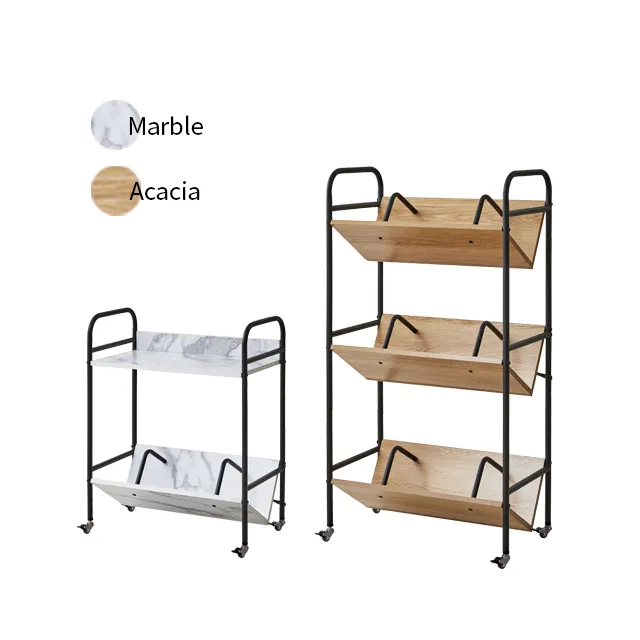 Multi Purpose 2 Tier 3 Tier Wooden Book Cart with Lockable Mobile Wheels Shelves Trolley BOOKCASE Storage Rack Home Furniture