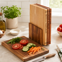Ensemble de planches à découper 3 pièces en bois massif avec support, classées pour la sécurité alimentaire et l'utilisation professionnelle en cuisine