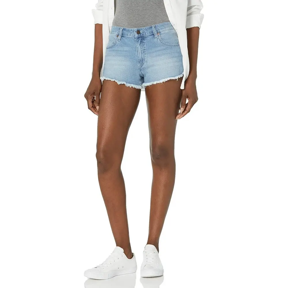 2024 Schlussverkauf Baumwolle hohe taille heiß schlank Wäsche Loch elastische Denim-Shorts Damen beschädigt gerollte Hem-Denim-Shorts