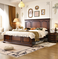 Lit de chambre classique américain de luxe en bois massif avec tiroirs de rangement, tailles King et Queen, mobilier de maison GSA66-GSA68