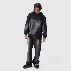 Ensemble sweat à capuche et pantalon de survêtement de marque 450gsm Distress Acid Wash Survêtement vintage Survêtement Sweat Stack Flare Pant Suit pour hommes - Product Image 1