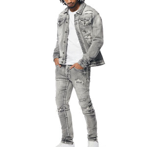 High Street Fashion Look hommes Jeans veste et pantalon ensemble Design solide brodé hommes Jeans veste et pantalon ensemble - Product Image 1
