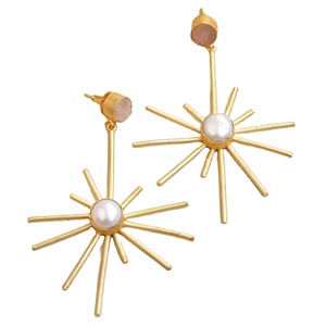 Pendientes Clásicos de Perlas con Piedras Preciosas Pulimentadas, Acabado en Oro Mate y Joyería de Calidad Artesanal - Product Image 1