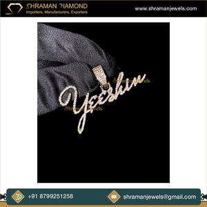 Collier pendentif avec lettre initiale cursive personnalisée en or massif 10 carats, style hip-hop tendance, charmes en diamant moissanite pour unisexe - Product Image 5