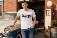 T-shirt personnalisé imprimé rétro course automobile, motif à carreaux, pour hommes et femmes, en coton, style streetwear décontracté, 2026, usine OEM ODM