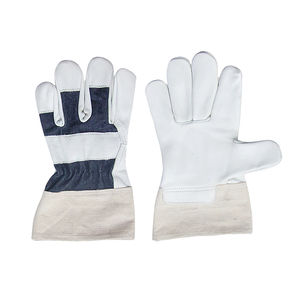 Guantes de trabajo de cuero gris dividido para hombre de alta calidad, guantes de soldadura de doble Palma, ropa de seguridad OEM - Product Image 4
