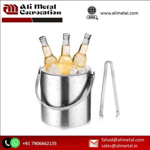 ถังน้ำแข็งสแตนเลสสองชั้นที่คีบสำหรับแช่เย็นขวดไวน์แชมเปญทันสมัย - Product Image 2