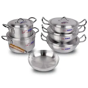 Conjunto de potes de alumínio polido para cozinha, conjunto de 11 peças de vasos de alumínio de alta qualidade para cozinha