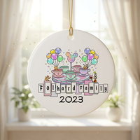 Ornement de Noël rond en céramique à suspendre, motif Château de conte de fées, médaillon suspendu pour arbre de Noël, souvenir de vacances en famille