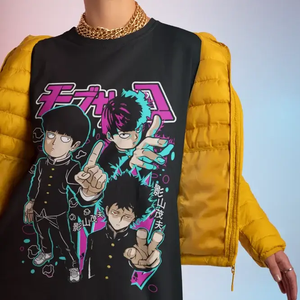 เสื้อยืดคอตตอนลายพิมพ์กราฟิกตัวละครจากอนิเมะ Mob Psycho 100  ผ้าเจอร์ซีย์ พิมพ์ลายแบบสกรีน  พร้อมป้ายกำกับแบบกำหนดเอง - Product Image 1