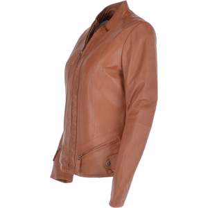 Chaquetas de cuero de otoño e invierno personalizadas de tendencia superior para mujer Diseño de cuello vuelto sólido Mangas completas Forro de satén transpirable - Product Image 4