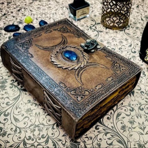Leather Journal Triple Moon Goddess Spell <strong>Book</strong> <strong>Book</strong> of Shadows Grimoire Deckle Edge Paper Spiritual Wicca <strong>Witch</strong> Craft Vintage