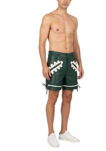 Mens Graphic <b>PU</b> Leather <b>Shorts</b> with Zipper Pockets Contrast Trim Casual Fashion Bottoms Streetwear style - Product Image 4