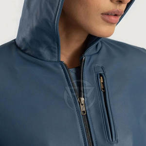 Hoodie en cuir pour femme, confectionné avec soin, doublure douce, confortable, texture luxueuse, écologique, respirant, coupe-vent - Product Image 6